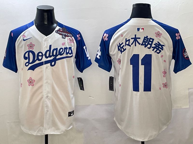 Men Los Angeles Dodgers #11 R.Sasaki White Blue Sakura Edition 2025 Nike MLB Jersey style 5->los angeles dodgers->MLB Jersey